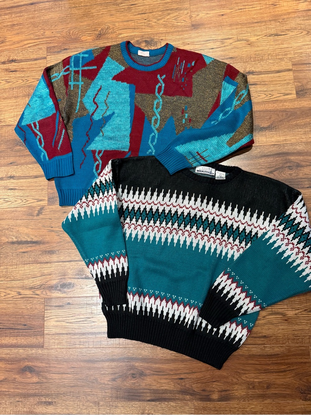 Vintage Knit Sweater Patterned Acrylic Colour Block 90’s Pullover Bundle